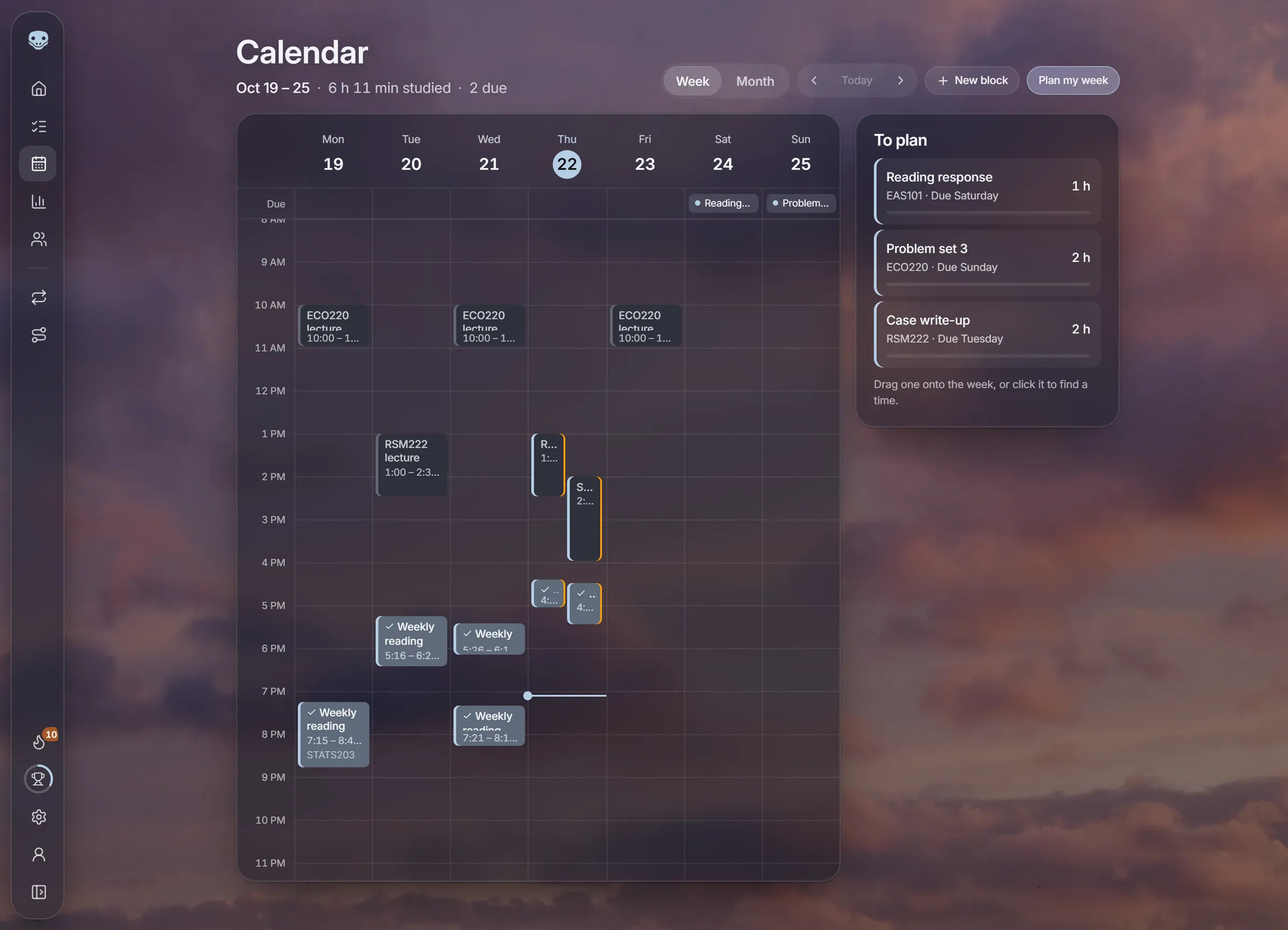 The Komodon calendar: this week's classes, finished sessions and what's due